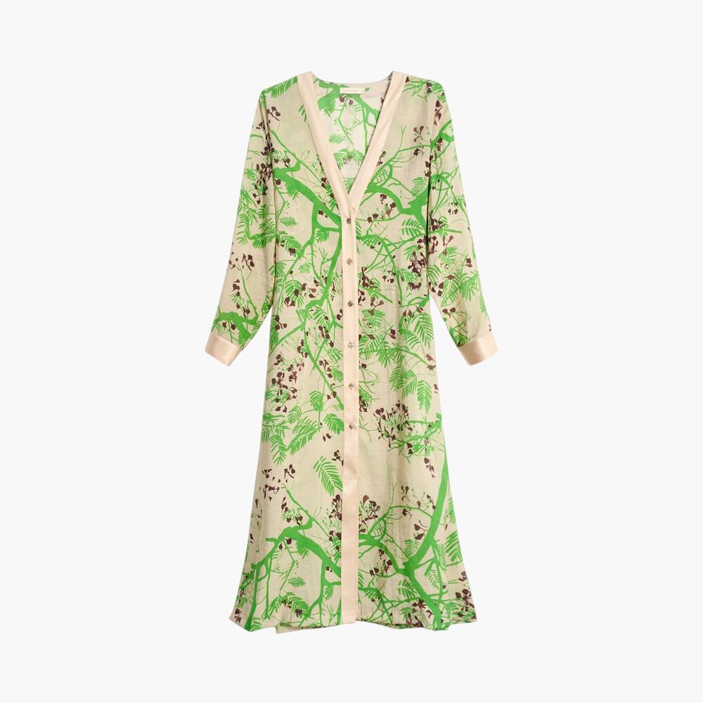 Large LOST PATTERN Coco Dream Belted Kaftan Shirt Dress Green Caftan Coverup - Picture 2 of 16